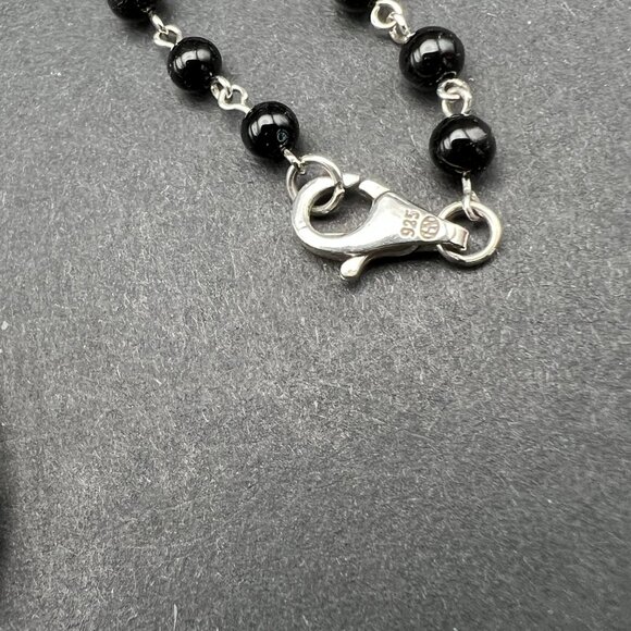 Heng Ngai Sterling Silver 925 Black Onyx Beaded Necklace Sun Pendant - Picture 6 of 7